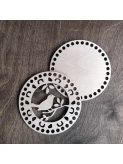 Донышко и крышка для вязания корзин / диаметр 15 см / Птичка на ветке