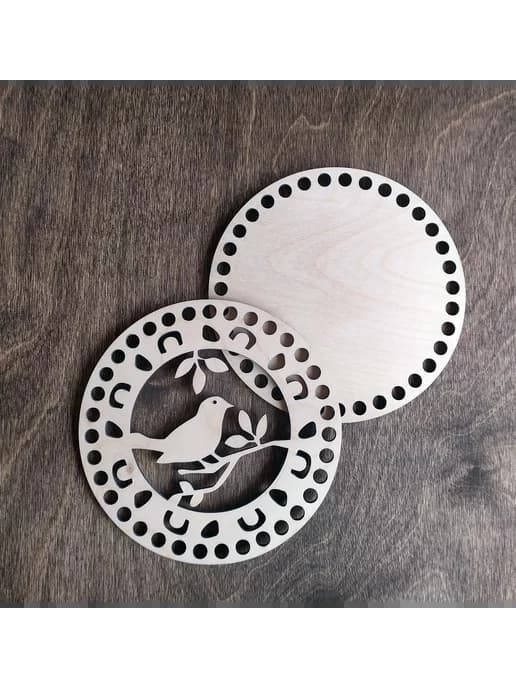 Донышко и крышка для вязания корзин / диаметр 15 см / Птичка на ветке